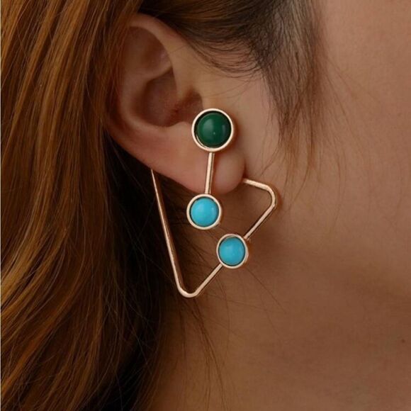 Geometric Green and Blue Earrings N976 - Picture 1 of 3